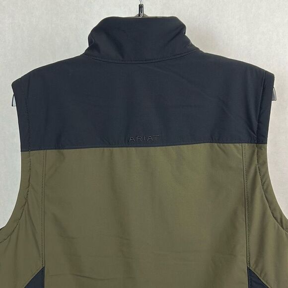 NEW Ariat Mens Pioneer Stretchshell Vest Sz Medium Dark Green Black Full Zip - Picture 5 of 13